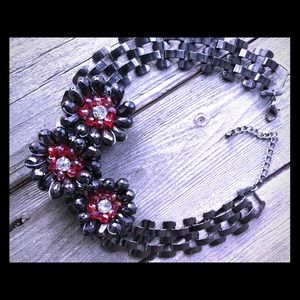 Beautiful Orange & Gray Crystal Flower Necklace